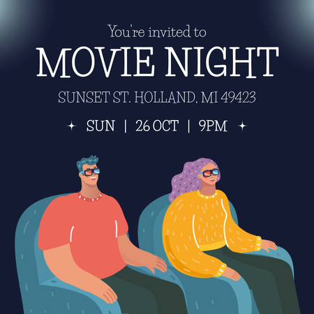 Exciting Movie Night Event Offer With 3d Glasses Instagram Design Template