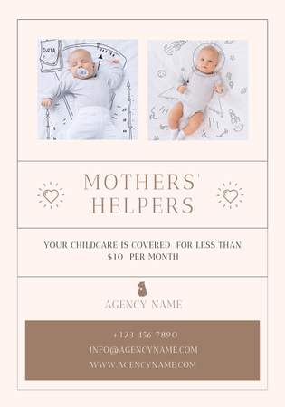 Platilla de diseño Babysitting Service Offer with Newborn Babies on Beige Poster 28x40in