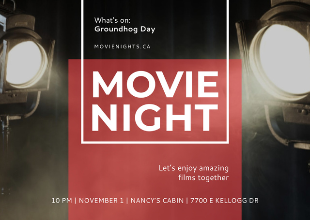 Plantilla de diseño de Movie Night Event with Spotlights Postcard 