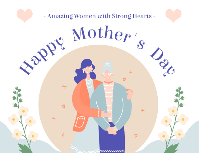 Mother's Day Greeting with Woman and Her Elderly Mom Thank You Card 5.5x4in Horizontal Design Template