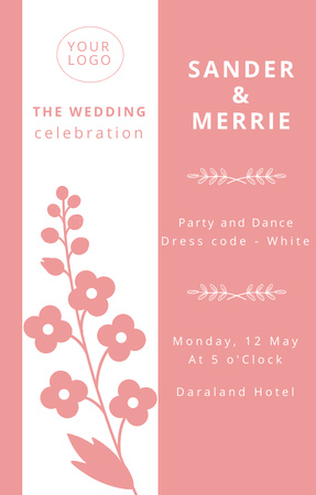 Wedding Announcement with Pink Flowers Invitation 4.6x7.2in – шаблон для дизайну