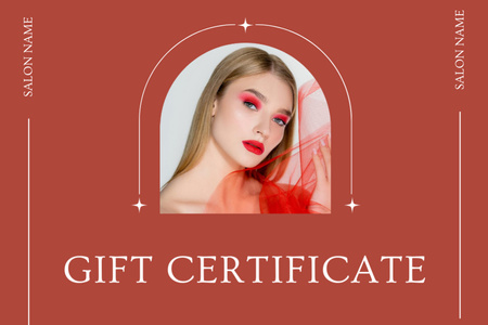Beauty Salon Ad with Woman in Bright Makeup Gift Certificate Design Template