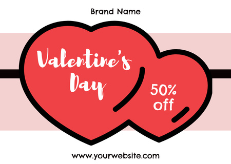 Valentine's Day Discount Offer with Red Hearts Card Design Template