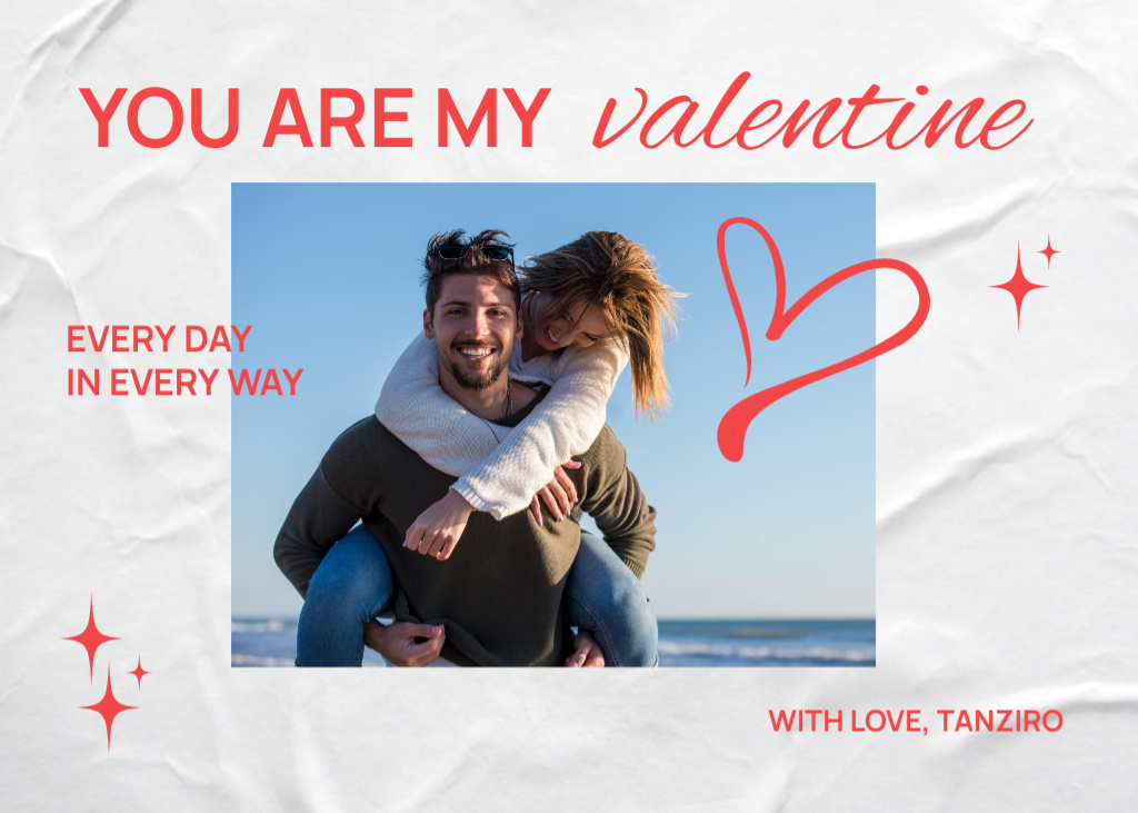 Platilla de diseño Valentine's Day Holiday Greeting Layout with Photo of Couple Postcard 5x7in