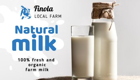 Plantilla de diseño de Milk Farm Offer with Glass of Organic Milk Business Card US 