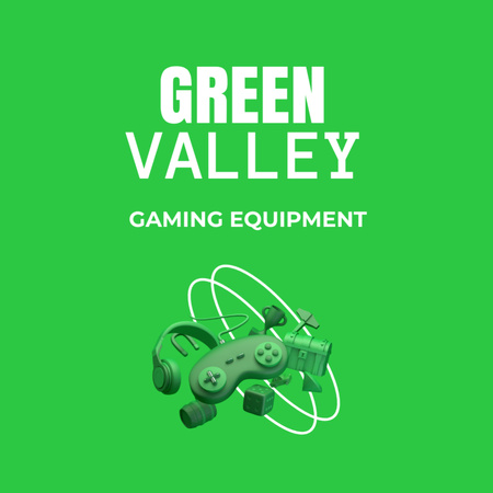Game Equipment Store Promotion In Green Square 65x65mm Šablona návrhu