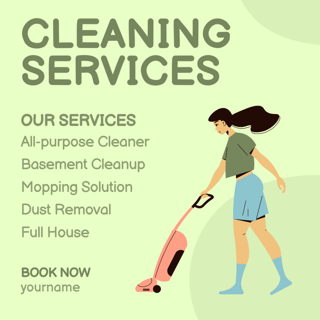 Cleaning Services Offer with Woman using Vacuum Cleaner Instagram AD Design Template
