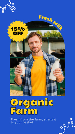 Designvorlage Discount on Organic Products with Man with Milk für Instagram Story