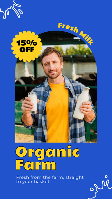 Discount on Organic Products with Man with Milk Instagram Story Πρότυπο σχεδίασης