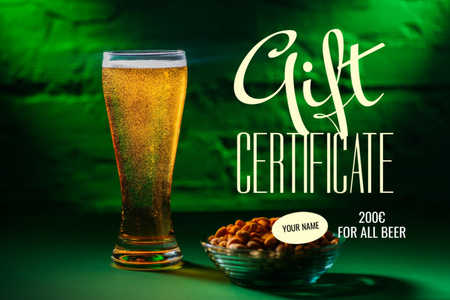 Oktoberfest İçin Nefis Bira ve Atıştırmalıklar İkramı Gift Certificate Tasarım Şablonu