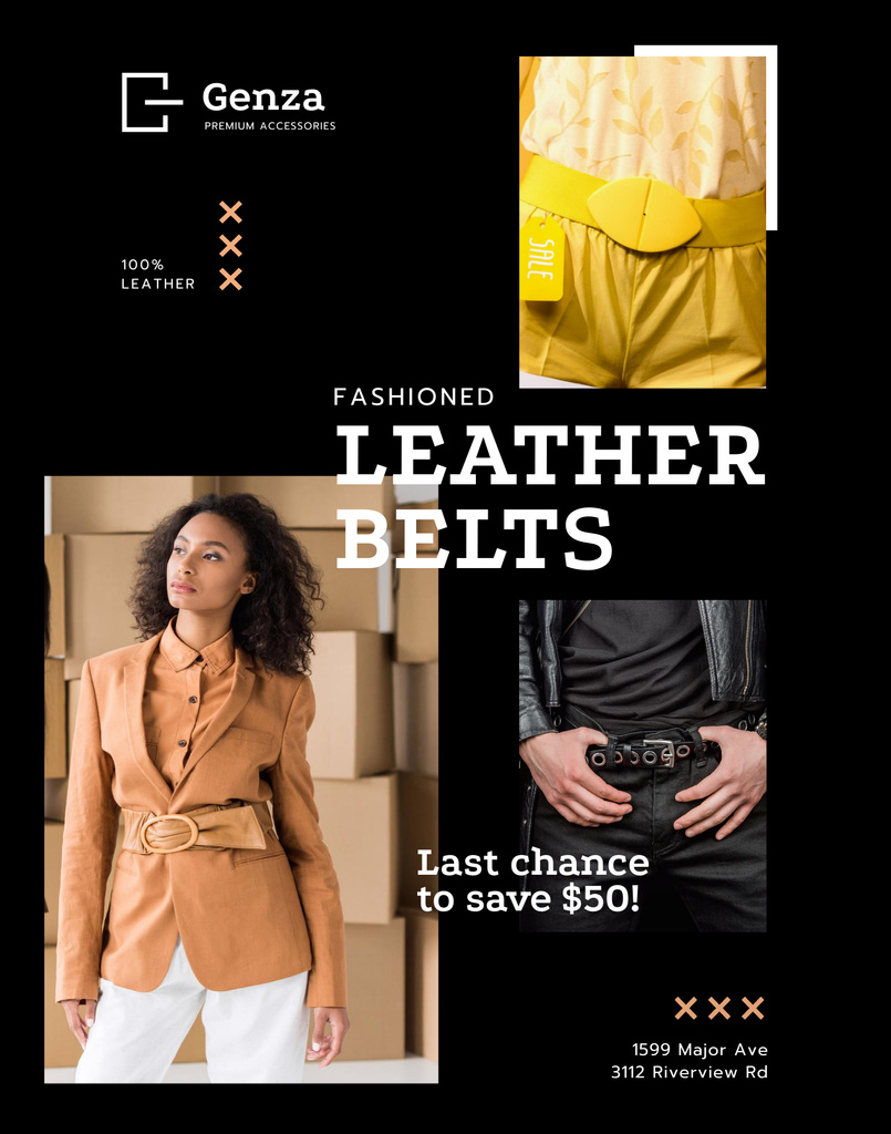 Lovely Accessories Shop Ad with Women in Leather Belts Poster 22x28in Design Template