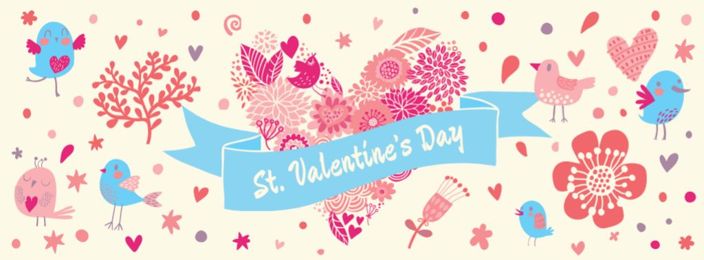 Designvorlage Valentine's Day Greeting with Hearts and Birds für Facebook cover