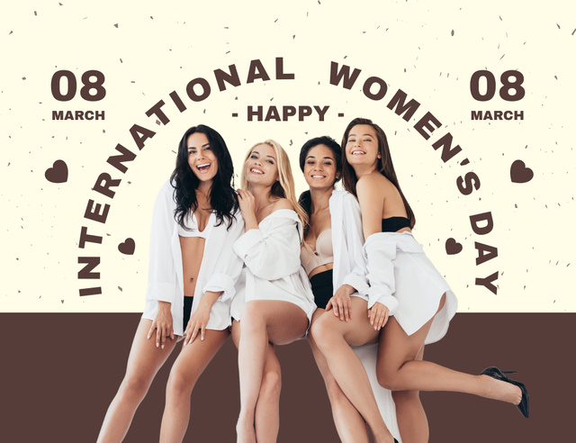 Modèle de visuel Smiling Diverse Girls on International Women's Day Greeting - Thank You Card 5.5x4in Horizontal