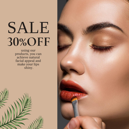 Woman Applying Lipstick for Beauty Products Sale Instagram Design Template