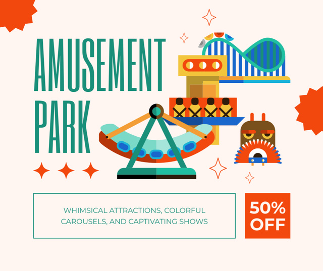 Ontwerpsjabloon van Facebook van Mind-blowing Amusement Park With Pass At Half Price Offer