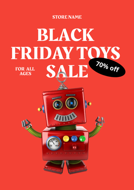 Toys Sale on Black Friday with Cute Robot Flyer A5 Πρότυπο σχεδίασης