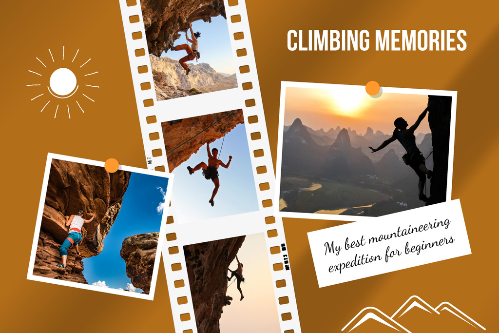 Climbers on Mountain And Memories Collecting Mood Boardデザインテンプレート