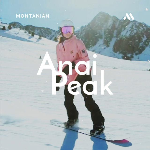 Woman Riding Snowboard in Snowy Mountains Animated Post Modelo de Design
