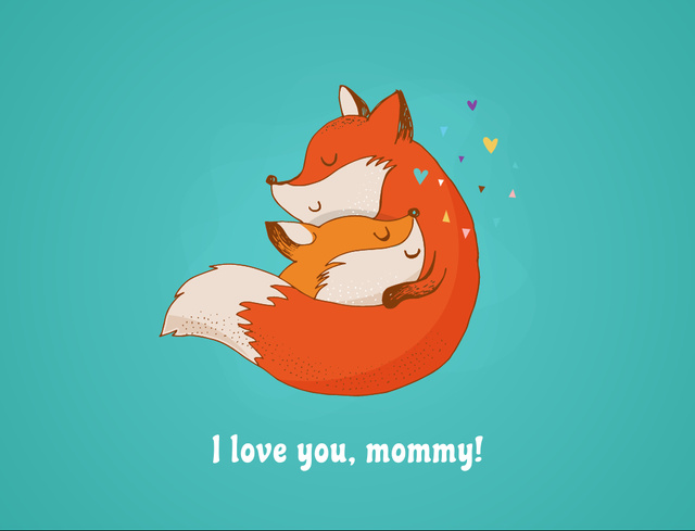Mother's Day Greeting with Cute Foxes Postcard 4.2x5.5in Design Template