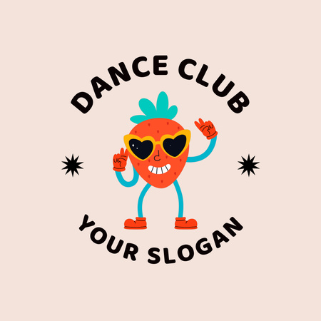 Anúncio de clube de dança com lindo personagem morango Animated Logo Modelo de Design