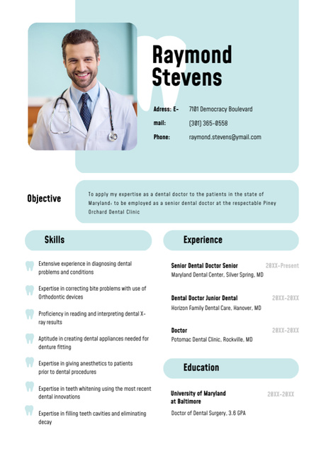Dental Doctor skills and experience Resume Design Template
