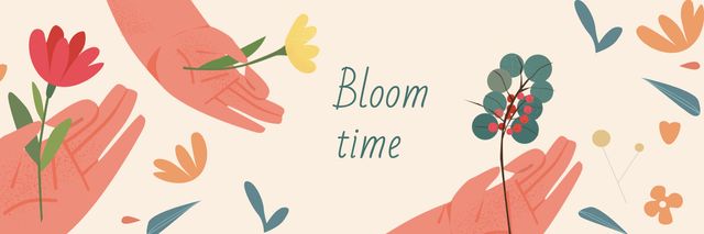 Designvorlage Hands with Spring Flowers für Twitter