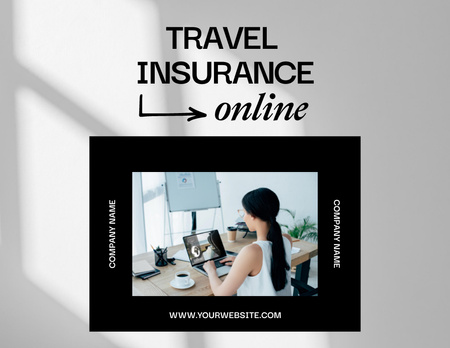Travel Insurance Offer with Woman in Office Flyer 8.5x11in Horizontal Tasarım Şablonu