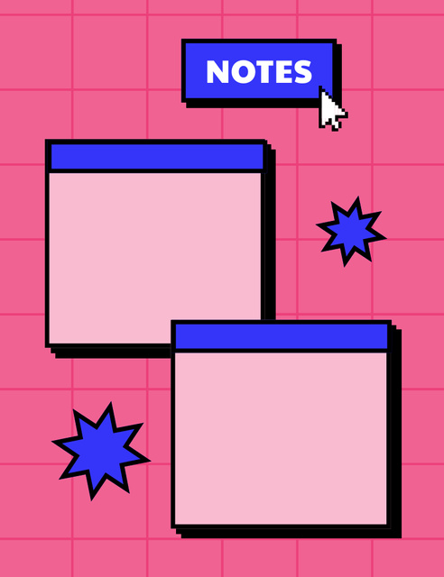 Designvorlage Planning Process In Blank Squares with Stars on Pink für Notepad 107x139mm
