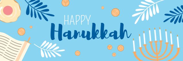 Happy Hanukkah Greeting with Menorah in Blue Email header – шаблон для дизайна