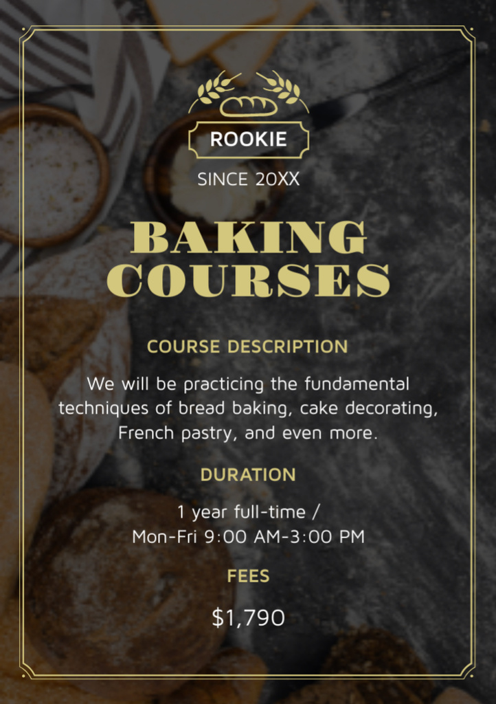 Plantilla de diseño de Baking Courses Ad with Fresh Loaf of Bread Flyer A7 