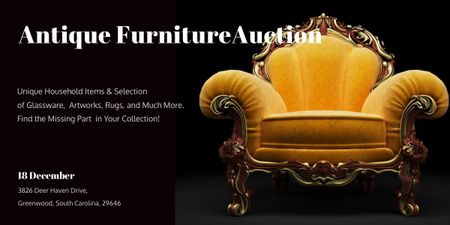 Antique Furniture Auction Luxury Yellow Armchair Image Design Template