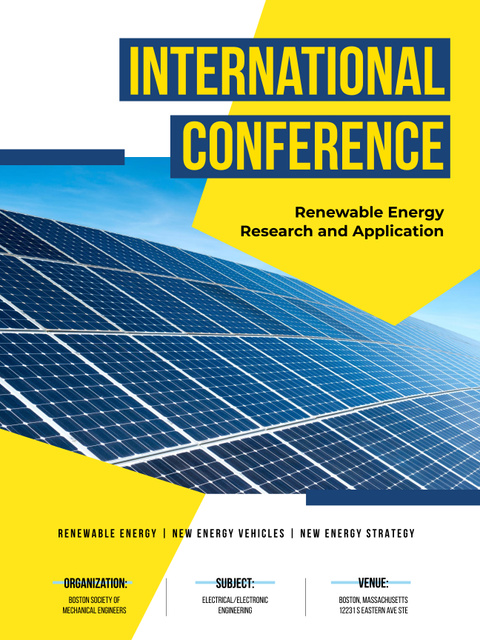 Renewable Energy Conference Announcement with Solar Panels Model Poster 36x48in Design Template