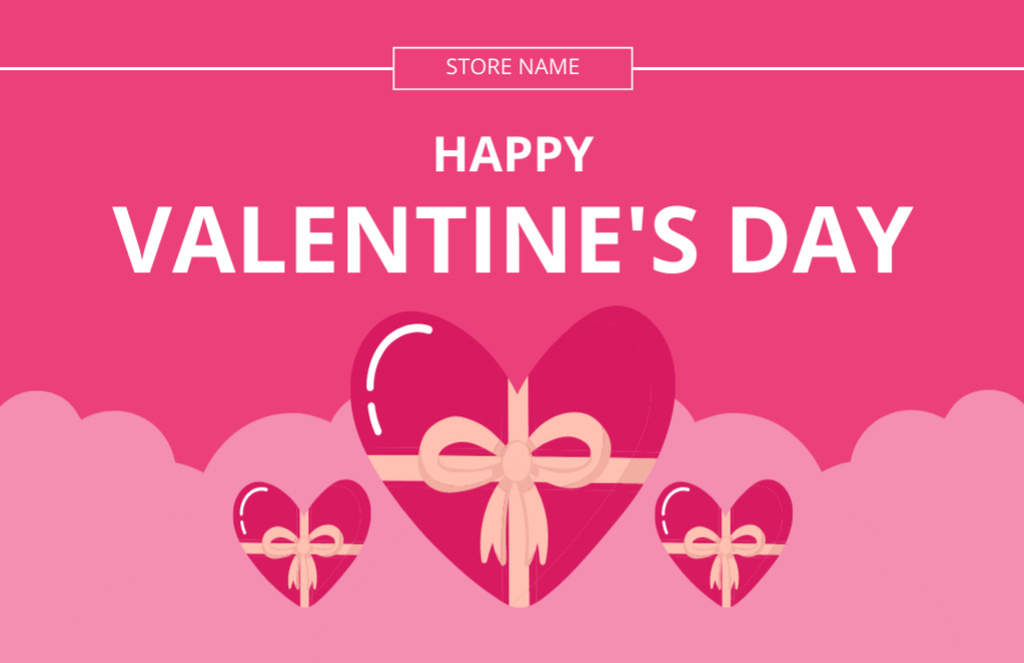Valentine's Day Greeting with Heart Shaped Pink Boxes Thank You Card 5.5x8.5in Design Template