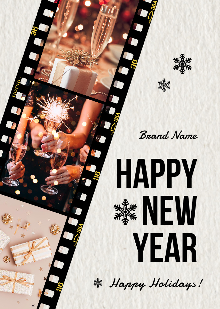 Elegant New Year Holiday Congratulations with Sparkler Postcard A6 Vertical Tasarım Şablonu