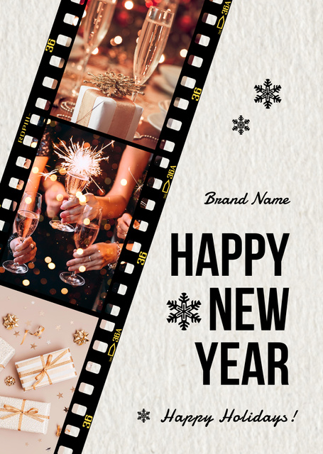 Elegant New Year Holiday Congratulations with Sparkler Postcard A6 Vertical Design Template