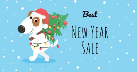 Modèle de visuel New Year Sale with Funny Dog in Garland - Facebook AD