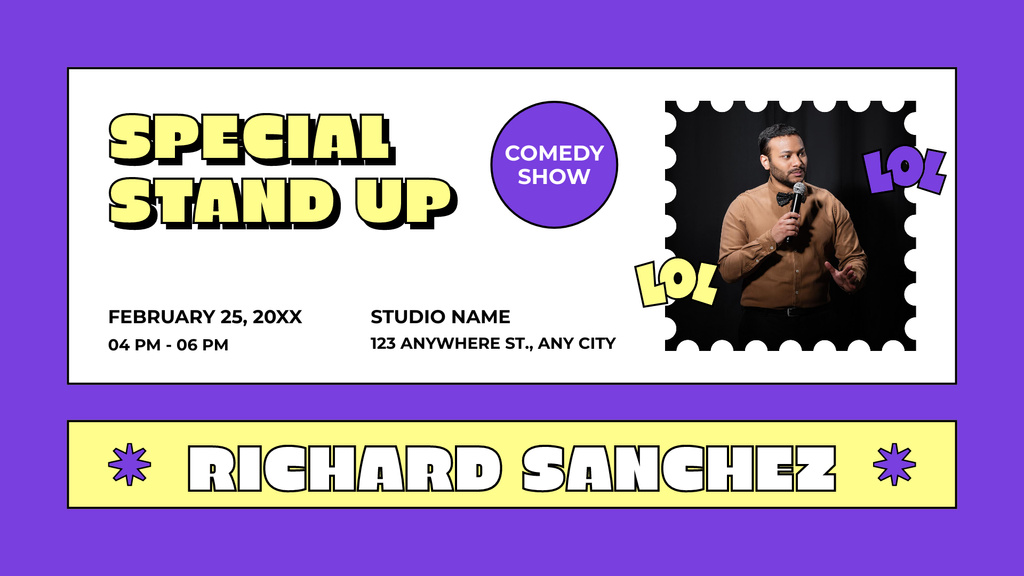 Special Stand-up Show Announcement with Man on Stage FB event cover Design Template