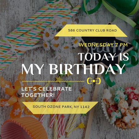 Birthday party Invitation with Candies Instagram Design Template