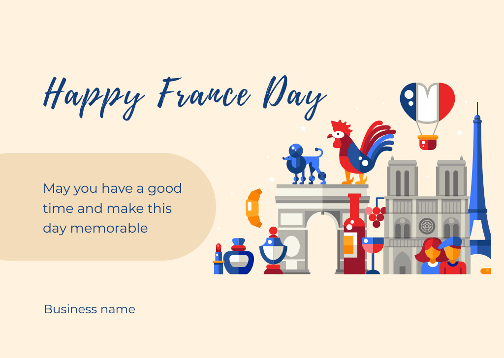 National Day of France Card Šablona návrhu