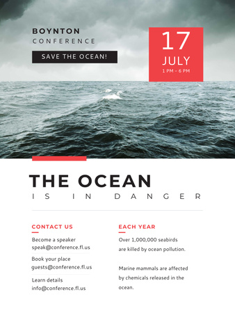 Ontwerpsjabloon van Poster US van Ecology Conference Stormy Sea Waves