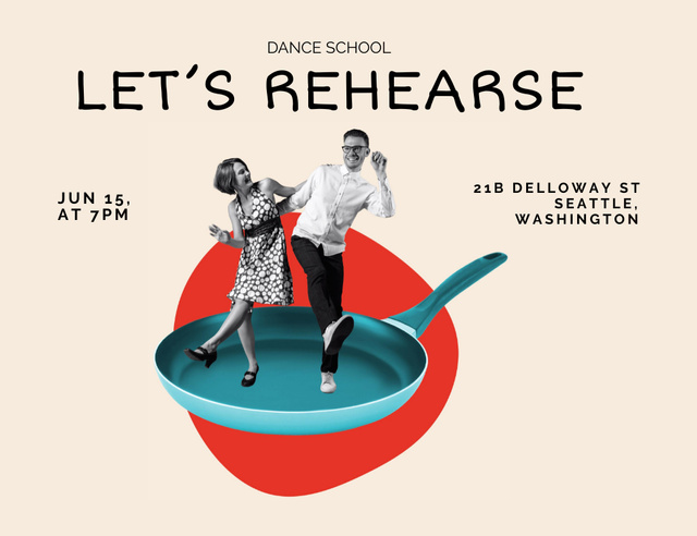 Designvorlage Rehearsal Dance On Frying Pan für Invitation 13.9x10.7cm Horizontal