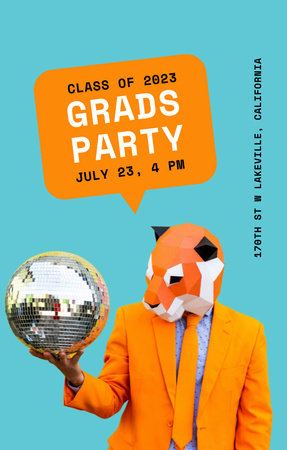 Graduation Party Announcement And Man In Funny Mask Invitation 4.6x7.2in Design Template