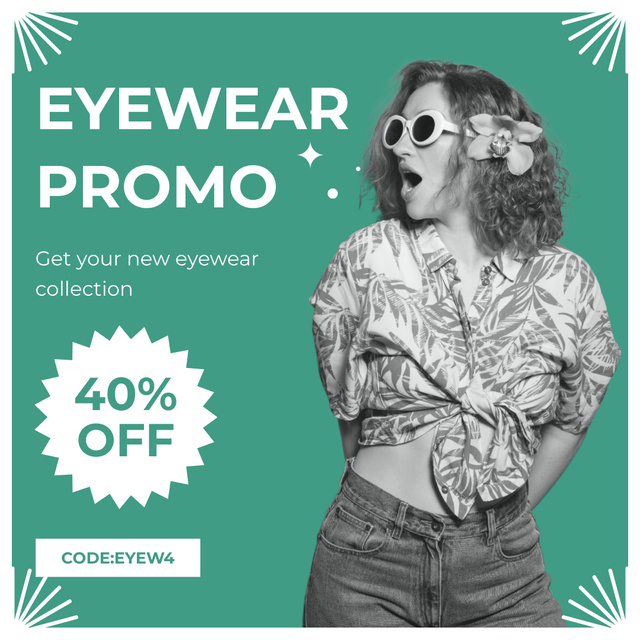 Designvorlage Eyewear Promo with Stylish Woman für Instagram AD