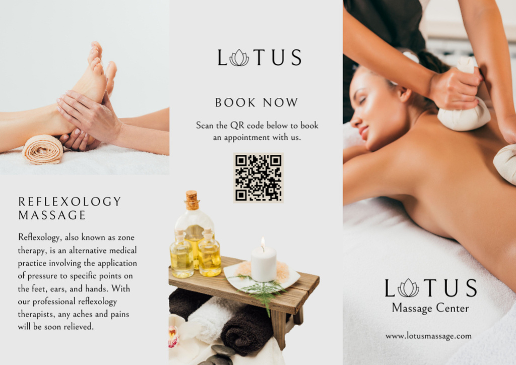 Woman Getting Thai Herbal Compress Massage at Wellness Center Brochure Design Template