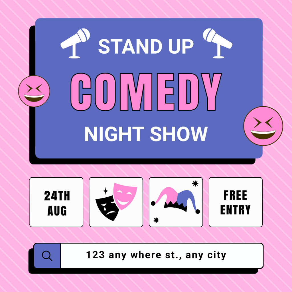 Modèle de visuel Pink Night Comedy Show Announcement - Instagram