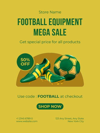 Special Offer for Football Equipment on Yellow Poster US Πρότυπο σχεδίασης