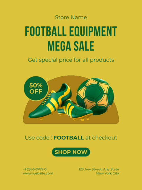 Special Offer for Football Equipment on Yellow Poster US – шаблон для дизайна
