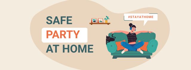 #StayAtHome Home Party Announcement Facebook cover Design Template