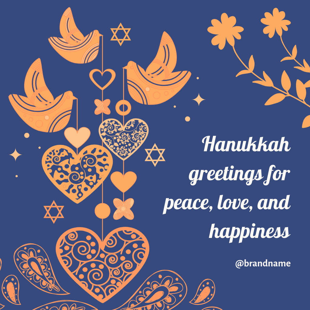 Happy Hanukkah Greeting with Pigeons Instagram Design Template