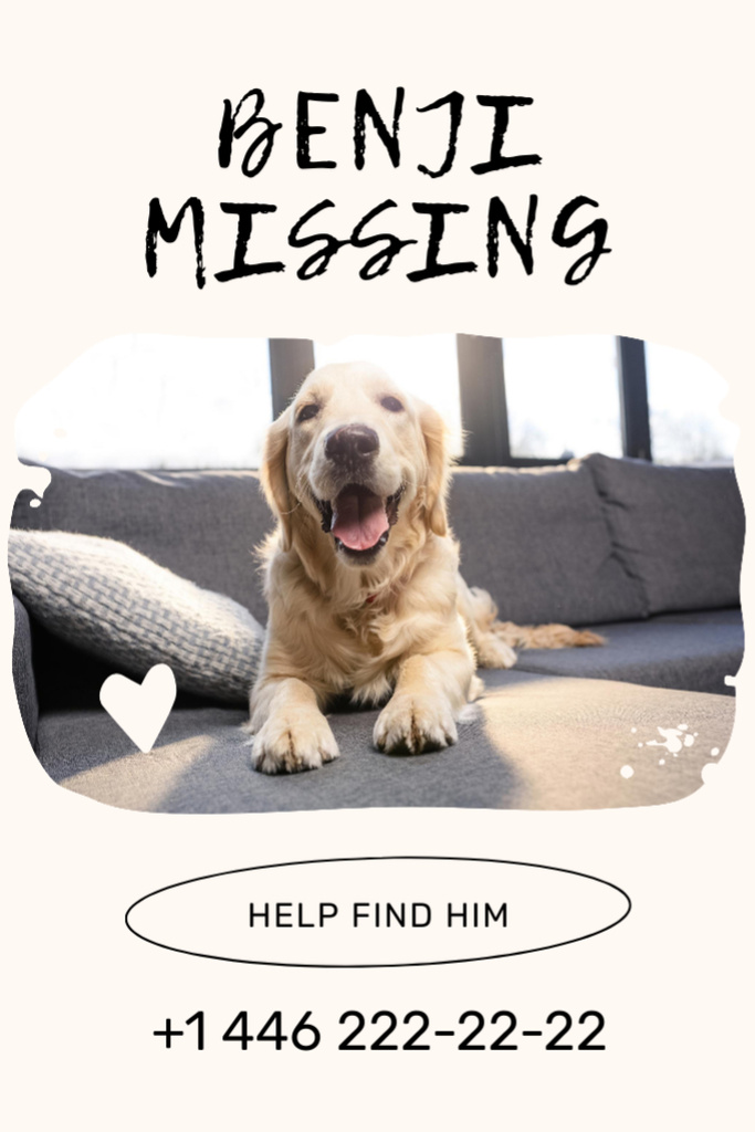 Cute Puppy Missing Notice Flyer 4x6in Design Template